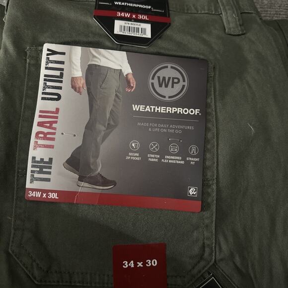 WP Weatherproof Men’s Flex Waist Trail Utility Pant Straight Green 34x30 Stretch - Picture 3 of 3